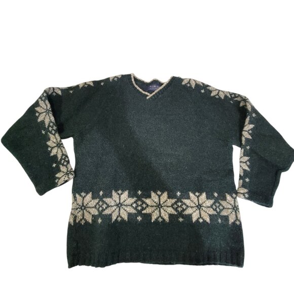 NEO Northeast Outfitters Sweater Mens Medium Wool Green Snowflakes Vintage - Picture 3 of 9